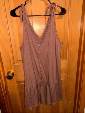 Sleeveless Shoulder Tie V-Neck Brown Sundress